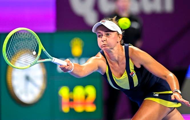 WTA, Tennis Damen Qatar TotalEnergies Open 2023 Barbora Krejcikova of Czech Republic in action against Veronika Kudermetova of Russia at the WTA Qatar TotalEnergies Open tennis tournament at the Khalifa International Tennis Complex in Doha, Qatar, 13 February 2023 DOHA Qatar  Copyright: xNoushadxThekkayilx originalFilename:varittyakkal-wtaqatar230213_npoSQ.jpg