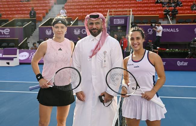 2023 WTA Qatar TotalEnergies Open Karolina Muchova l, CZE and Martina Trevisan r, ITA Karolina Muchova l, CZE and Martina Trevisan r, ITA