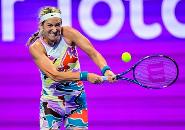 WTA, Tennis Damen Qatar TotalEnergies Open 2023 Victoria Azarenka of Belarus in action against Ipek Oz Of Turkey at the WTA Qatar TotalEnergies Open tennis tournament at the Khalifa International Tennis Complex in Doha, Qatar, 13 February 2023 DOHA Qatar  Copyright: xNoushadxThekkayilx originalFilename:varittyakkal-wtaqatar230213_npqml.jpg