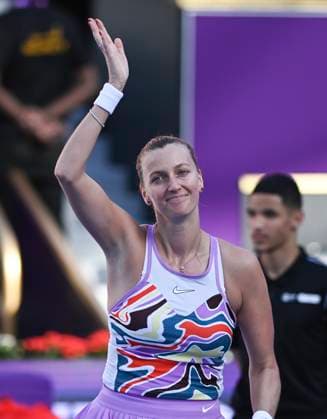 (230214) -- DOHA, Feb. 14, 2023 -- Petra Kvitova celebrates after the singles round of 32 match between Petra Kvitova of the Czech Republic and Zhang Shuai of China at WTA, Tennis Damen 500 Qatar Open 2023 in Doha, Qatar, Feb. 14, 2023. (Photo by Xinhua) (SP)QATAR-DOHA-TENNIS-WTA 500 Nikku 