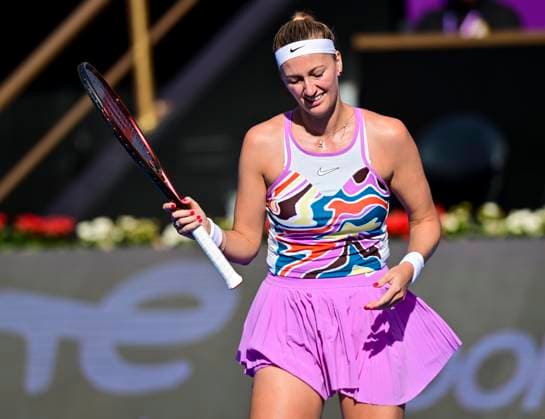 WTA, Tennis Damen Qatar TotalEnergies Open 2023 Petra Kvitova of Czech Republic in action against Shuai Zhang of Chinaat the WTA Qatar TotalEnergies Open tennis tournament at the Khalifa International Tennis Complex in Doha, Qatar, 14 February 2023 DOHA Qatar  Copyright: xNoushadxThekkayilx originalFilename:varittyakkal-wtaqatar230214_npr9A.jpg