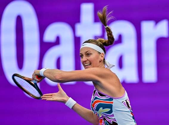 WTA, Tennis Damen Qatar TotalEnergies Open 2023 Petra Kvitova of Czech Republic in action during round of 16 match against Coco Gauff of United States at the WTA Qatar TotalEnergies Open tennis tournament at the Khalifa International Tennis Complex in Doha, Qatar, 15 February 2023 DOHA Qatar  Copyright: xNoushadxThekkayilx originalFilename:varittyakkal-wtaqatar230215_npbBQ.jpg