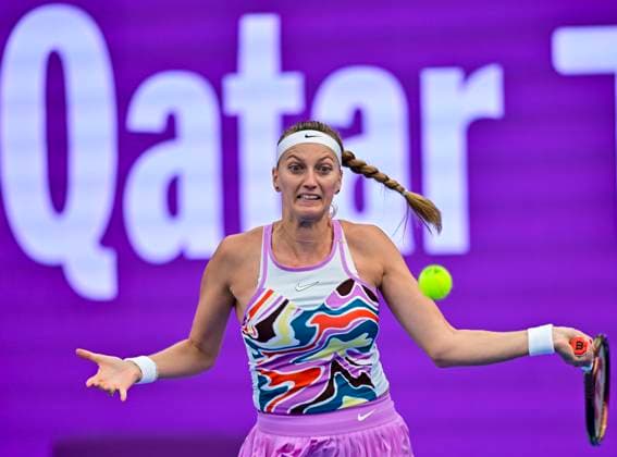 WTA, Tennis Damen Qatar TotalEnergies Open 2023 Petra Kvitova of Czech Republic in action during round of 16 match against Coco Gauff of United States at the WTA Qatar TotalEnergies Open tennis tournament at the Khalifa International Tennis Complex in Doha, Qatar, 15 February 2023 DOHA Qatar  Copyright: xNoushadxThekkayilx originalFilename:varittyakkal-wtaqatar230215_npgOp.jpg