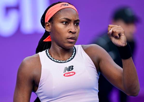 WTA, Tennis Damen Qatar TotalEnergies Open 2023 Coco Gauff of United States recat during round of 16 match against Petra Kvitova of Czech Republic at the WTA Qatar TotalEnergies Open tennis tournament at the Khalifa International Tennis Complex in Doha, Qatar, 15 February 2023 DOHA Qatar  Copyright: xNoushadxThekkayilx originalFilename:varittyakkal-wtaqatar230215_np76k.jpg