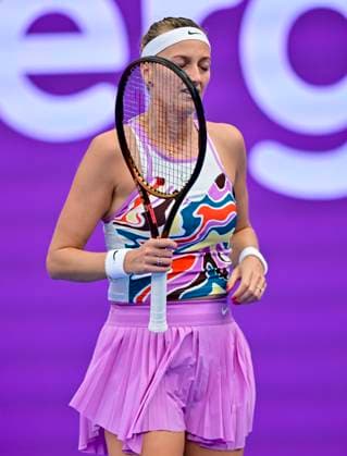 WTA, Tennis Damen Qatar TotalEnergies Open 2023 Petra Kvitova of Czech Republic react during round of 16 match against Coco Gauff of United States at the WTA Qatar TotalEnergies Open tennis tournament at the Khalifa International Tennis Complex in Doha, Qatar, 15 February 2023 DOHA Qatar  Copyright: xNoushadxThekkayilx originalFilename:varittyakkal-wtaqatar230215_npz7d.jpg