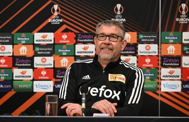 Football, men, season 2022 2023, Europa League Play Offs to the round of 16, first leg , Ajax Amsterdam 1 FC Union Berlin, final training press conference the day before the match, coach Urs Fischer 1 FC Union , 15 02 2023, Copyright: xMatthiasxKochx