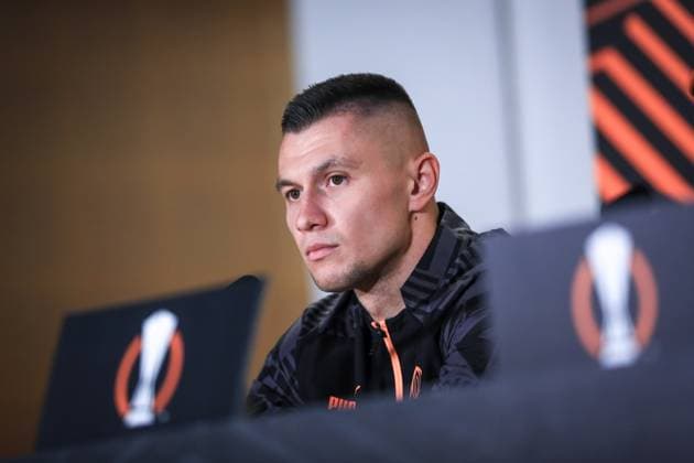 15.02.2023 Warszawa Pilka nozna UEFA Liga Europy 2022 2023 Konferencja prasowa Szachtara Donieck N z Oleksandr Zubkov Foto Adam Starszynski PressFocus 15.02.2023 Warsaw Football UEFA Europa League 2022 2023, Shakhtar Donetsk press conference, PK, Pressekonferenz Oleksandr Zubkov Credit Adam Starszynski PressFocus NEWSPIX.PL --- Newspix.pl  20230215PF_AS031