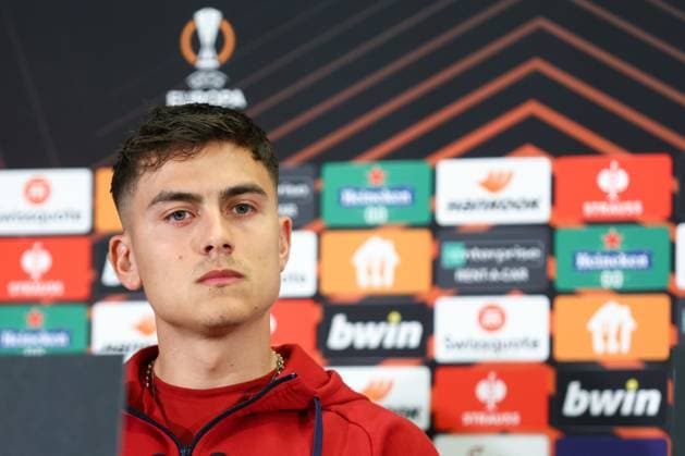 SOCCER - UEFA EL, RBS vs Roma SALZBURG,AUSTRIA,15.FEB.23 - SOCCER - UEFA Europa League, play off, Red Bull Salzburg vs AS Roma, preview, press conference, PK, Pressekonferenz Roma. Image shows Paulo Dybala (Roma).  GEPAxpictures xDavidxGeieregger