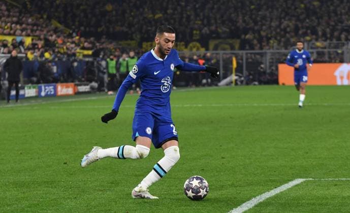 Football, Men, Season 2022 2023, Champions League Round of 16, First leg , Borussia Dortmund FC Chelsea, Hakim Ziyech FC Chelsea , 15 02 2023, Copyright: xSebastianxRäppold MatthiasxKochx