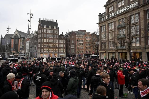 Football, EL, Ajax Amsterdam - 1. FC Union Berlin, Union fans in Amsterdam