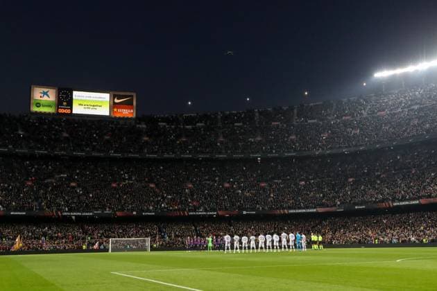 UEFA Europa League Knockout Round Play-Offs Barcelona v Manchester United, ManU Both teams Barcelona and Manchester United line up to remember the earthquake in Turkey before the UEFA Europa League Knockout Round Play-Offs Barcelona vs Manchester United at Spotify Camp Nou, Barcelona, Spain, 16th February 2023 (Photo by Mark Cosgrove News Images) Barcelona Camp Nou Catalonia Spain Copyright: xMarkxCosgrove NewsxImagesx