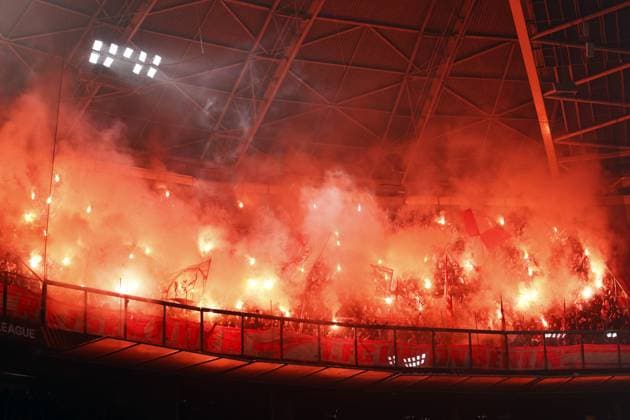 AMSTERDAM - FC Union Belin supporters during the UEFA Europa league play-off match between Ajax Amsterdam and FC Union Berlin at the Johan Cruijff ArenA on February 16, 2023 in Amsterdam, Netherlands. ANP MAURICE VAN STONE AFC Ajax Amsterdam v 1. FC Union Berlin: Knockout Round Play-Off Leg One - UEFA Europa League 2022 2023 xVIxANPxSportx xxANPxIVx 462933284 originalFilename: 462933284.jpg