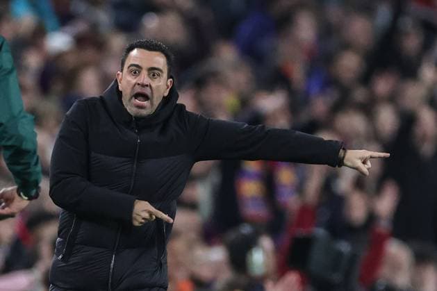 UEFA Europa League Knockout Round Play-Offs Barcelona v Manchester United, ManU Xavi manager of Barcelona reacts during the UEFA Europa League Knockout Round Play-Offs Barcelona vs Manchester United at Spotify Camp Nou, Barcelona, Spain, 16th February 2023 (Photo by Mark Cosgrove News Images) Barcelona Camp Nou Catalonia Spain Copyright: xMarkxCosgrove NewsxImagesx