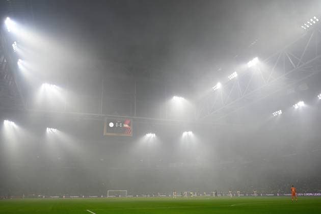 AMSTERDAM, 16-02-2023 , JohanCruyff Arena, season 2022 2023 , Europa League match between Ajax and Union Berlin, bad visibility through fireworks and smoke from Union supporters during the match Ajax - Union Berlin Ajax - Union Berlin  x19917513x Copyright: