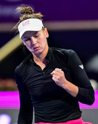 WTA, Tennis Damen Qatar TotalEnergies Open 2023 Veronika Kudermetova of Russia react during Quarterfinal match against Coco Gauff of United States at the WTA Qatar TotalEnergies Open tennis tournament at the Khalifa International Tennis Complex in Doha, Qatar, 16 February 2023 DOHA Qatar  Copyright: xNoushadxThekkayilx originalFilename:varittyakkal-wtaqatar230216_npL4C.jpg