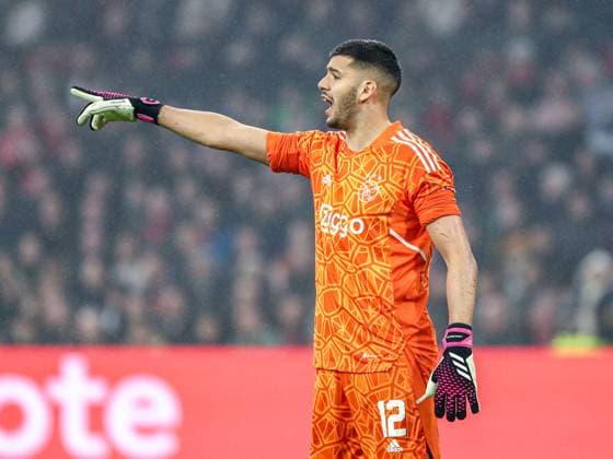 Goalkeeper Geronimo Rulli Ajax Amsterdam, 12 gestures, gestures, NL, Ajax Amsterdam vs FC Union Berlin, UEFA Europa League Play Offs, first leg, season 2022 2023, 16 02 2023, NL, Ajax Amsterdam vs FC Union Berlin, UEFA Europa League Play Offs, first leg, season 2022 2023, 16 02 2023, photo Eibner Pressefoto Gabriel Boia Amsterdam Copyright: xEibner-Pressefoto GabrielxBoiax EP_EER