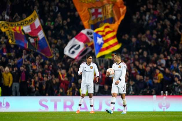 ESP: FC Barcelona, Barca Manchester United, ManU UEFA Europa League Varane and Casemiro of Manchester United during the La Liga match between FC Barcelona and Manchester United played at Spotify Camp Nou Stadium on February 16, 2023 in Barcelona, Spain. kpng Copyright: xSergioxRuizx xPRESSINx PS_230216_020