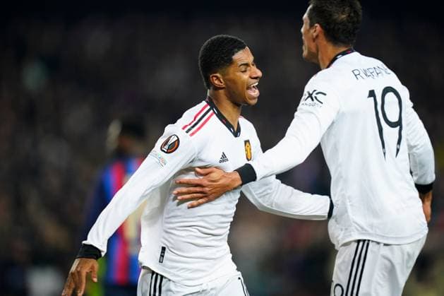 Mandatory Credit: Photo by Bagu Blanco Pressinphoto Shutterstock (13770557az) Marcus Rashford of Manchester United, ManU FC Barcelona, Barca v Manchester United, UEFA Europa League, Play-off, 1st leg. Football, Spotify Camp Nou Stadium, Barcelona, Spain - 16 Feb 2023 Editorial use only FC Barcelona v Manchester United, UEFA Europa League, Play-off, 1st leg. Football, Spotify Camp Nou Stadium, Barcelona, Spain - 16 Feb 2023 Editorial use only Copyright: xBaguxBlanco Pressinphoto Shutterstockx 13770557az
