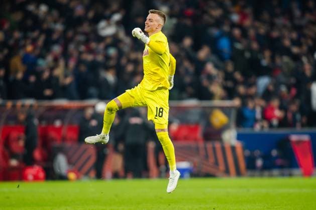 SOCCER - UEFA EL, RBS vs Roma SALZBURG,AUSTRIA,16.FEB.23 - SOCCER - UEFA Europa League, play off, Red Bull Salzburg vs AS Roma. Image shows the rejoicing of Philipp Koehn (RBS).  GEPAxpictures xGintarexKarpaviciute