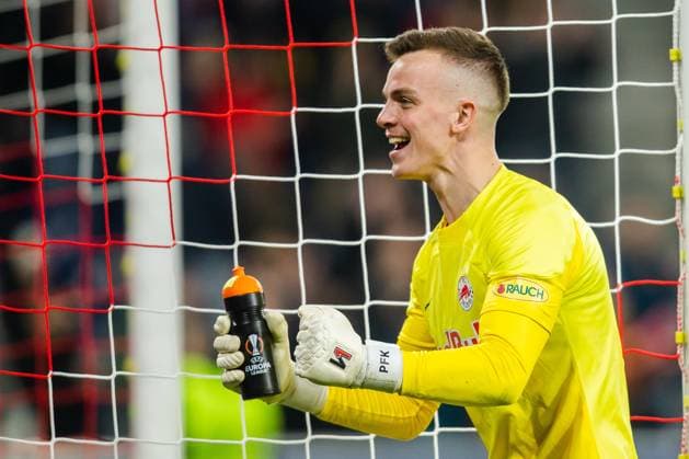 SOCCER - UEFA EL, RBS vs Roma SALZBURG,AUSTRIA,16.FEB.23 - SOCCER - UEFA Europa League, play off, Red Bull Salzburg vs AS Roma. Image shows the rejoicing of Philipp Koehn (RBS).  GEPAxpictures xGintarexKarpaviciute