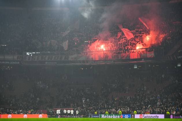 Football, men, season 2022 2023, Europa League Play Offs to the round of 16, first leg , Ajax Amsterdam 1 FC Union Berlin, players of 1 FC Union Berlin after the match with the fans , 16 02 2023, Copyright: xMatthiasxKochx