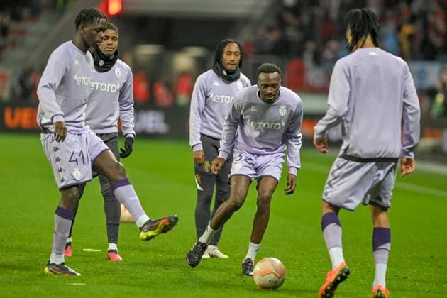 the Monaco team warming up 16 02 2023 Football Europa League, Bayer 04 Leverkusen vs AS Monaco, BayArena, Leverkusen, NRW Germany Copyright: xpepphotox xHorstxMauelshagenx pep00321, pep_20230216_hm