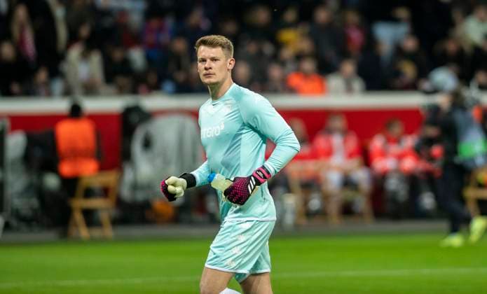 16 02 2023, GER, soccer, men, UEFA, soccer Europa League, play off, season 2022 2023, TSV Bayer 04 Leverkusen AS Monaco Alexander Nübel AS Monaco Leverkusen BayArena Nordrhein Westfalen Germany