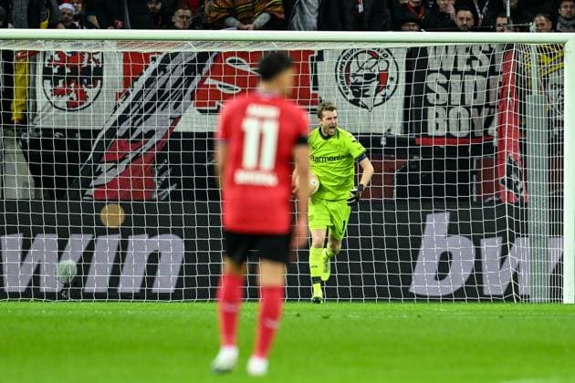 GER, Europa League, Bayer Leverkusen vs AS Monaco 16 02 2023, BayArena , Leverkusen , GER, Europa League, Bayer Leverkusen vs AS Monaco in picture picture shows Breel Embolo AS Monaco 36 shoots the goal to 1 0 goalkeeper Lukas Hradecky Bayer Leverkusen 1 gets upset nordphotoxGmbHx xTeresaxKroeger nordphoto00008