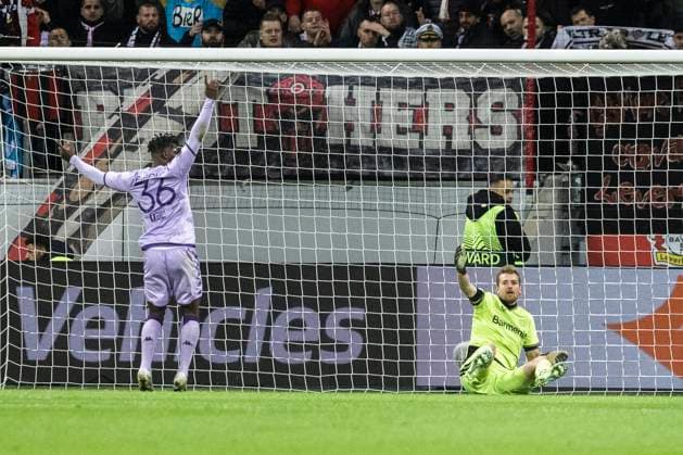 Leverkusen, Bayarena, 16 02 23 Breel Embolo of Monaco celebrates scoring the 1 0 goal against goalkeeper Lukas Hradecky of Leverkusen during the championsleague match between Bayer 04 Leverkusen v AS Monaco FC