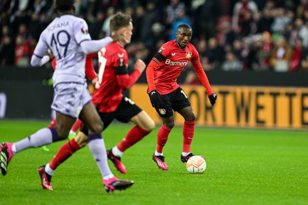 GER, Europa League, Bayer Leverkusen vs AS Monaco 16 02 2023, BayArena , Leverkusen , GER, Europa League, Bayer Leverkusen vs AS Monaco in picture picture shows Moussa Diaby Bayer Leverkusen 19 running with the ball at his foot nordphotoxGmbHx xTeresaxKroeger nordphoto00008