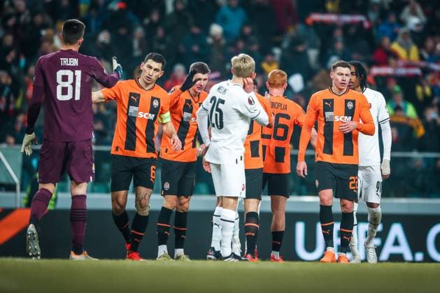 16.02.2023 Warszawa Pilka nozna UEFA Liga Europy 2022 2023, 1 16 finalu Szachtar Donieck - Stade Rennes FC N z Anatoliy Trubin, Taras Stepanenko, Mykola Matviyenko, Yukhym Konoplia Foto Adam Starszynski PressFocus 16.02.2023 Warsaw Football UEFA Europa League 2022 2023, round 1 of 16 Shakhtar Donetsk - Stade Rennes FC Anatoliy Trubin, Taras Stepanenko, Mykola Matviyenko, Yukhym Konoplia Credit Adam Starszynski PressFocus NEWSPIX.PL --- Newspix.pl  20230216PF_AS214