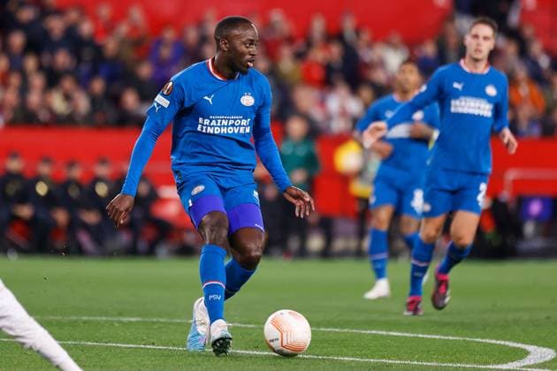 Sevilla FC v PSV Eindhoven, UEFA Europa League football, Seville, Spain Seville, Spain. 16th, February 2023. Jordan Teze (3) of PSV Eindhoven seen during the UEFA Europa League match between Sevilla FC and PSV Eindhoven at Estadio Ramon Sanchez Pizjuan in Seville. Seville Andalucia Spain  Copyright: xGonzalesxPhoto JesusxRuizxMedinax