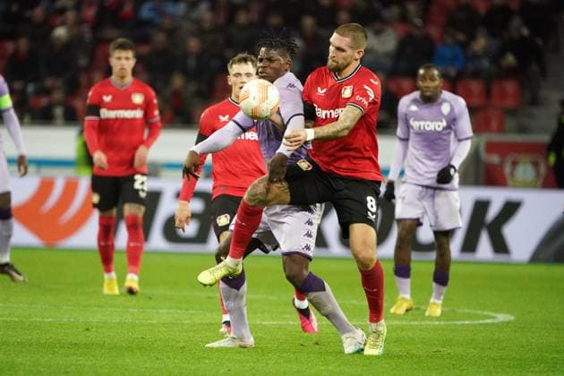 Football,UEFA Europa League 2022 2023, Bayer 04 Leverkusen AS Monaco 16 02 2023, Bayarena Leverkusen, Breel Embolo, AS Monaco, Robert Andrich Bayer 04 Leverkusen