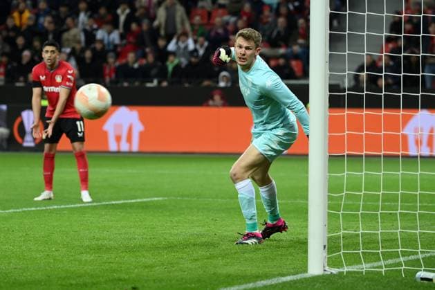 Goalkeeper Alexander Nübel AS Monaco 16 02 2023, football Europa League, season 2022 23, knockout rounds play off, Bayer 04 Leverkusen AS Monaco Leverkusen BayArena Nordrhein Westfalen Germany Team2