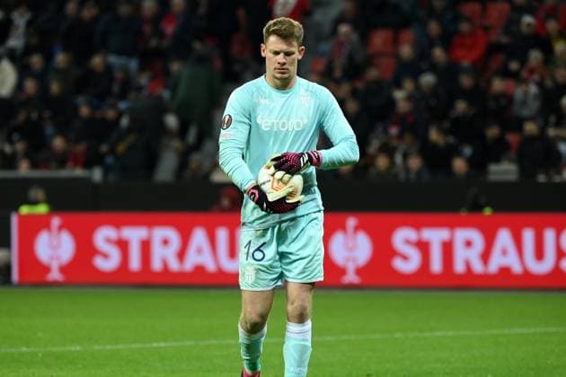 Goalkeeper Alexander Nübel AS Monaco 16 02 2023, football Europa League, season 2022 23, knockout rounds play off, Bayer 04 Leverkusen AS Monaco Leverkusen BayArena Nordrhein Westfalen Germany Team2