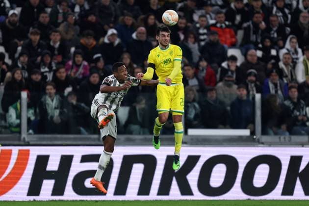 Juventus Fc - Fc Nantes n28 of n28 2 battle for the ball during the Uefa Europa League first leg knockout round play-off match beetween Juventus Fc and Fc Nantes at Allianz Stadium on Februart 16 2023 in Turin, Italy . Turin Allianz Stadium Italy Copyright: xMarcoxCanoniero syncx