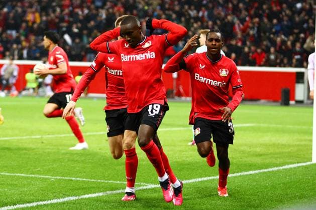 Goal for Leverkusen by Moussa Diaby Bayer 04 Leverkusen Bayer 04 Leverkusen vs AS Monaco, football, UEFA Europa League, knockout round play off first leg, 2022 2023 season, 16 02 2023 Leverkusen North Rhine Westphalia Germany Copyright: xkolbert-press AntxPalmerx