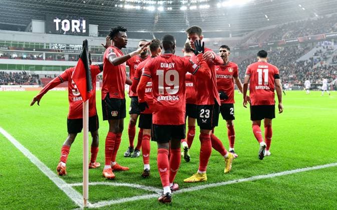 Football, Germany, Men, Europa League, Season 2022 2023, BayArena Leverkusen, Bayer Leverkusen AS Monaco jubilation Moussa Diaby LEV after his goal to 1 1 jubilation, joy, action UEFA REGULATES PROHIBIT ANY USE OF PHOTOGRAPHS AS IMAGE SEQUENCES AND OR QUASI VIDEO