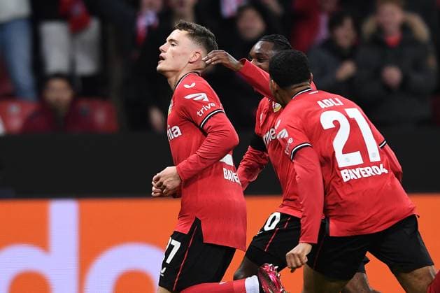 Soccer Europa League K o round Play off Bayer 04 Leverkusen AS Monaco on 16 02 2023 at the BayArena in Leverkusen Goal cheer Goal to 2 1 by Florian Wirtz Leverkusen xHDx
