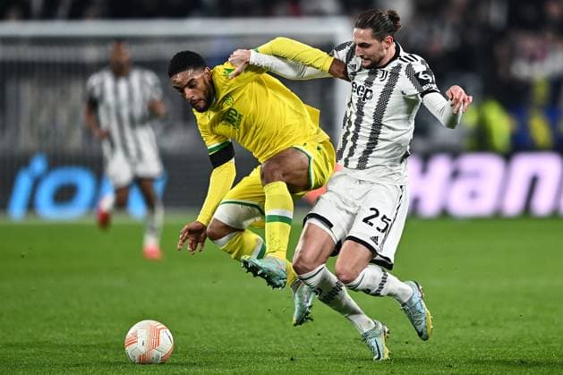 Mg Torino 16 02 2023 - Europa League Juventus-Nantes foto Matteo Gribaudi Image nella foto: Adrien Rabiot-Jean-Charles Castelletto 