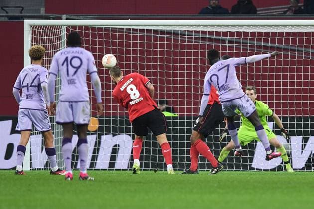 Soccer Europa League K o round play off Bayer 04 Leverkusen AS Monaco on 16 02 2023 at the BayArena in Leverkusen goal shot goal to 2 2 by Krepin Diatta Monaco xHDx