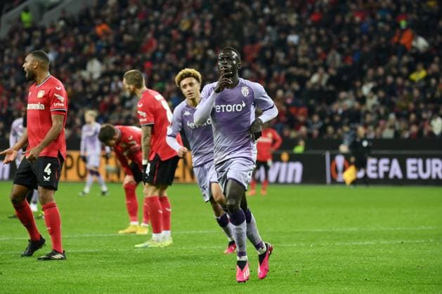 Cheers Krepin Diatta AS Monaco make the 2 2 16 02 2023, football Europa League, season 2022 23, K o rounds play off, Bayer 04 Leverkusen AS Monaco Leverkusen BayArena Nordrhein Westfalen Germany Team2