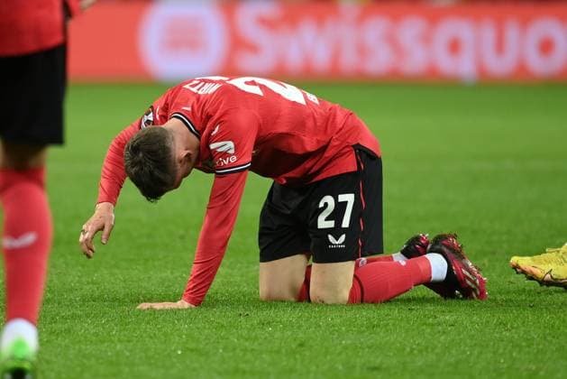 Florian Wirtz Bayer 04 Leverkusen after the 2 2 16 02 2023, football Europa League, season 2022 23, knockout rounds play off, Bayer 04 Leverkusen AS Monaco Leverkusen BayArena North Rhine Westphalia Germany. Team2