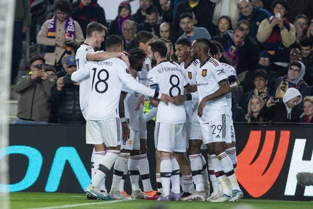 February 16, 2023, Barcelona, Spain: Marcus Rashford of Manchester United, ManU celebrate a goal during the UEFA Europa League knockout round play-off leg one match between FC Barcelona, Barca and Manchester United at Spotify Camp Nou in Barcelona, Spain. Barcelona Spain - ZUMAd159 20230216_zia_d159_016 Copyright: xGerardxFrancox