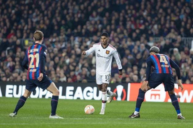 February 16, 2023, Barcelona, Spain: Marcus Rashford of Manchester United, ManU during the UEFA Europa League knockout round play-off leg one match between FC Barcelona, Barca and Manchester United at Spotify Camp Nou in Barcelona, Spain. Barcelona Spain - ZUMAd159 20230216_zia_d159_033 Copyright: xGerardxFrancox