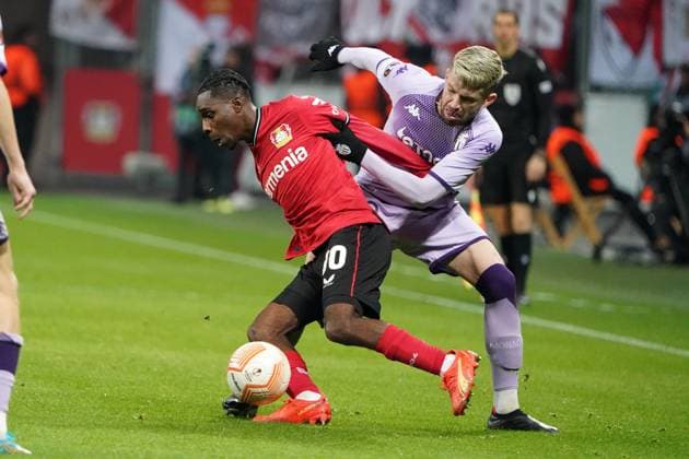 Football,UEFA Europa League 2022 2023, Bayer 04 Leverkusen AS Monaco 16 02 2023, Bayarena Leverkusen, Jeremie Frimpong, Bayer 04 Leverkusen, Calo Henrique, AS Monaco