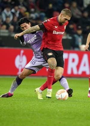 Football,UEFA Europa League 2022 2023, Bayer 04 Leverkusen AS Monaco 16 02 2023, Bayarena Leverkusen, Takumi Minamino , AS Monaco, Robert Andrich, bayer 04 Leverkusen