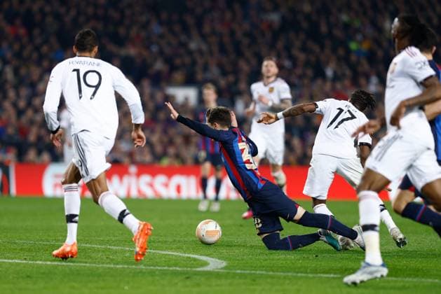 February 16, 2023, BARCELONA, BARCELONA, SPAIN: Pablo Martin Gavi of FC Barcelona, Barca in action during the UEFA Europa League, knockout round play-off, football match played between FC Barcelona and Manchester United, ManU at Spotify Camp Nou stadium on February 16, 2023, in Barcelona, Spain. BARCELONA SPAIN - ZUMAa181 20230216_zaa_a181_156 Copyright: xOscarxJ.xBarrosox