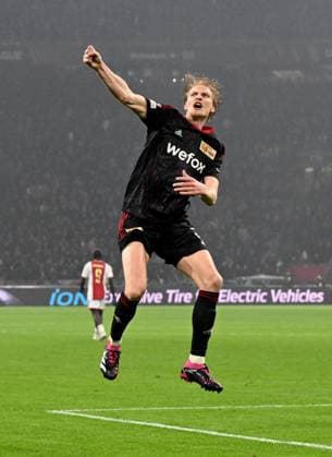 Football, men, season 2022 2023, Europa League Play Offs to the round of 16, first leg , Ajax Amsterdam 1 FC Union Berlin 0 0 , Morten Thorsby 1 FC Union Berlin , cheering after the supposed goal to 1 0, but goal is disallowed for handball, 16 02 2023, Copyright: xMatthiasxKochx