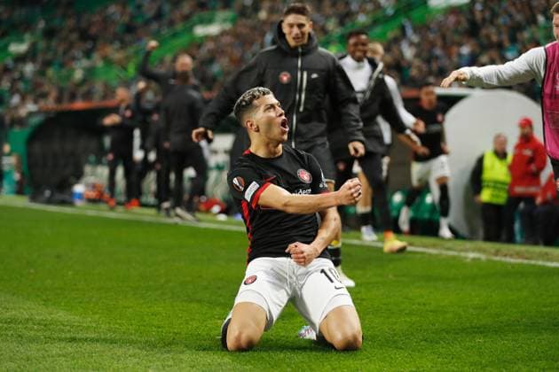 Emam Ashour (Midtjylland), FEBRUARY 16, 2023 - Football Soccer : Ashour celebrate after his goal during UEFA Europa League Knock-out Play-off 1st leg match between Sporting Clube de Portugal 1-1 FC Midtjylland at the Estadio Jose Alvalade in Lisbon, Portugal. Noxthirdxpartyxsales  (210964475)